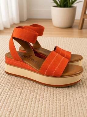 Zodiac Bailee Orange Platform Wedge Ankle Strap Sandals Womens 9M